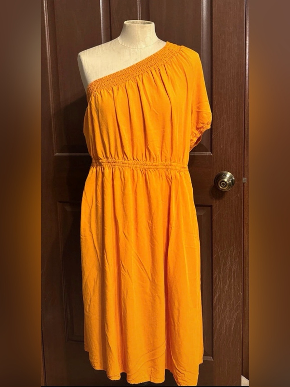 NWOT Nine West Orange asymmetric neckline one shoulder dress size XL
